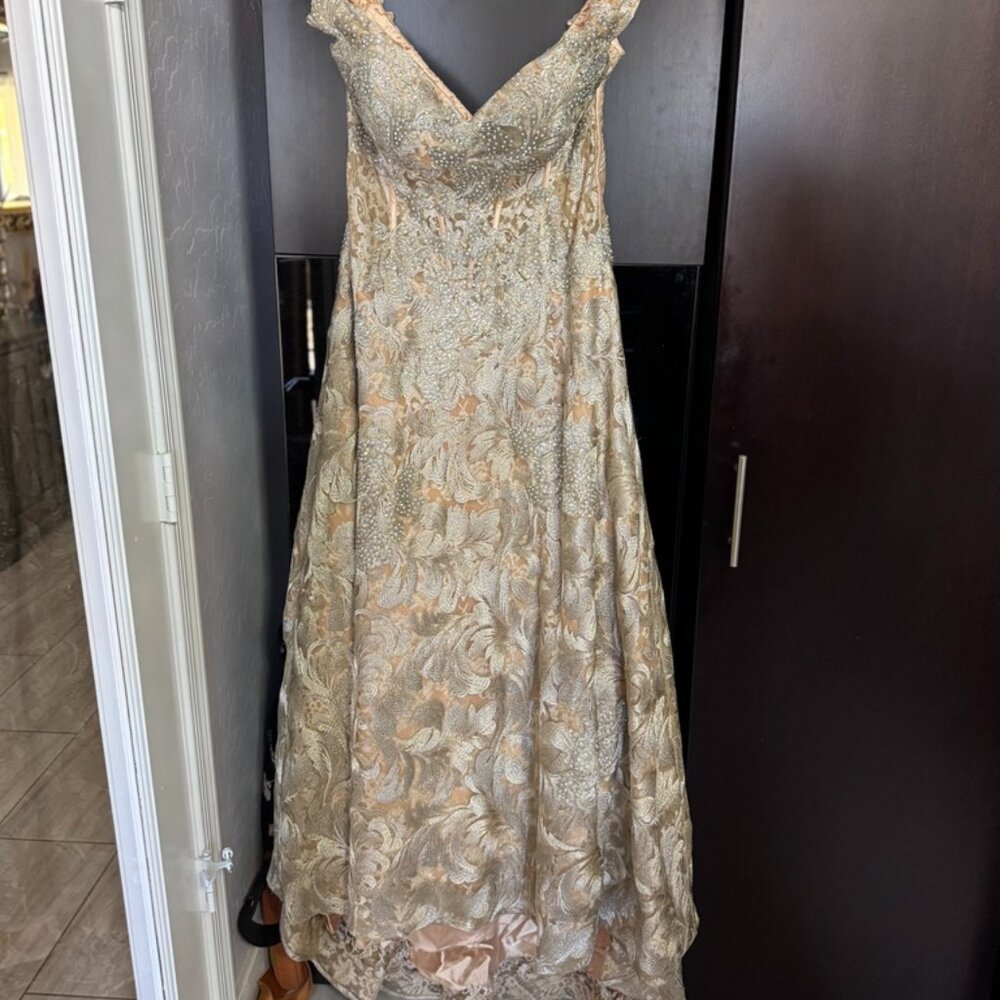 Jovani Champagne Crystal Evening Gown – Size 14 – Worn Once